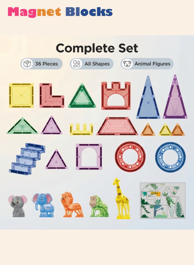 DEZHI 36Pcs Magnetic Tiles Set, Magnet Blocks Building Toys, Small Animal Forest Themed Magnetic Blocks, Including 5 Types of Animals and 1 Sticker, Assembly 3D Structure Forest Theme, STEM Learning Toy for Kids Girls, Boys Age 3+. - Image 3